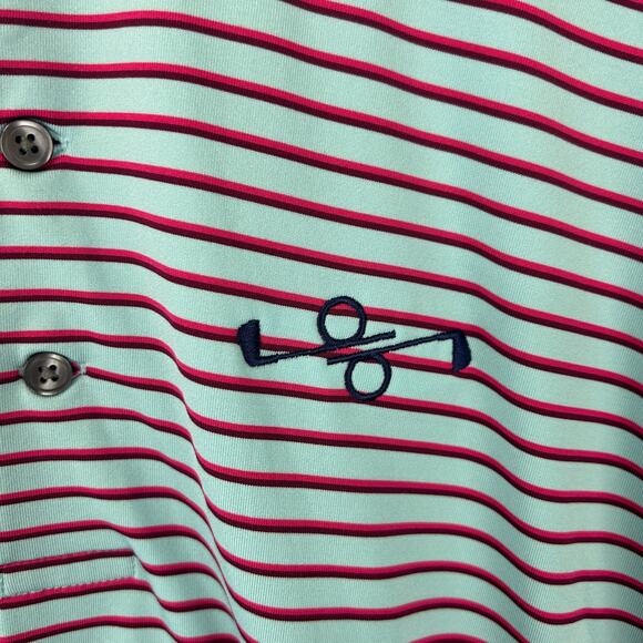 Greyson Striped Polo Short Sleeve Shirt Golf Course Logo Blue Men's Size M - Picture 4 of 10
